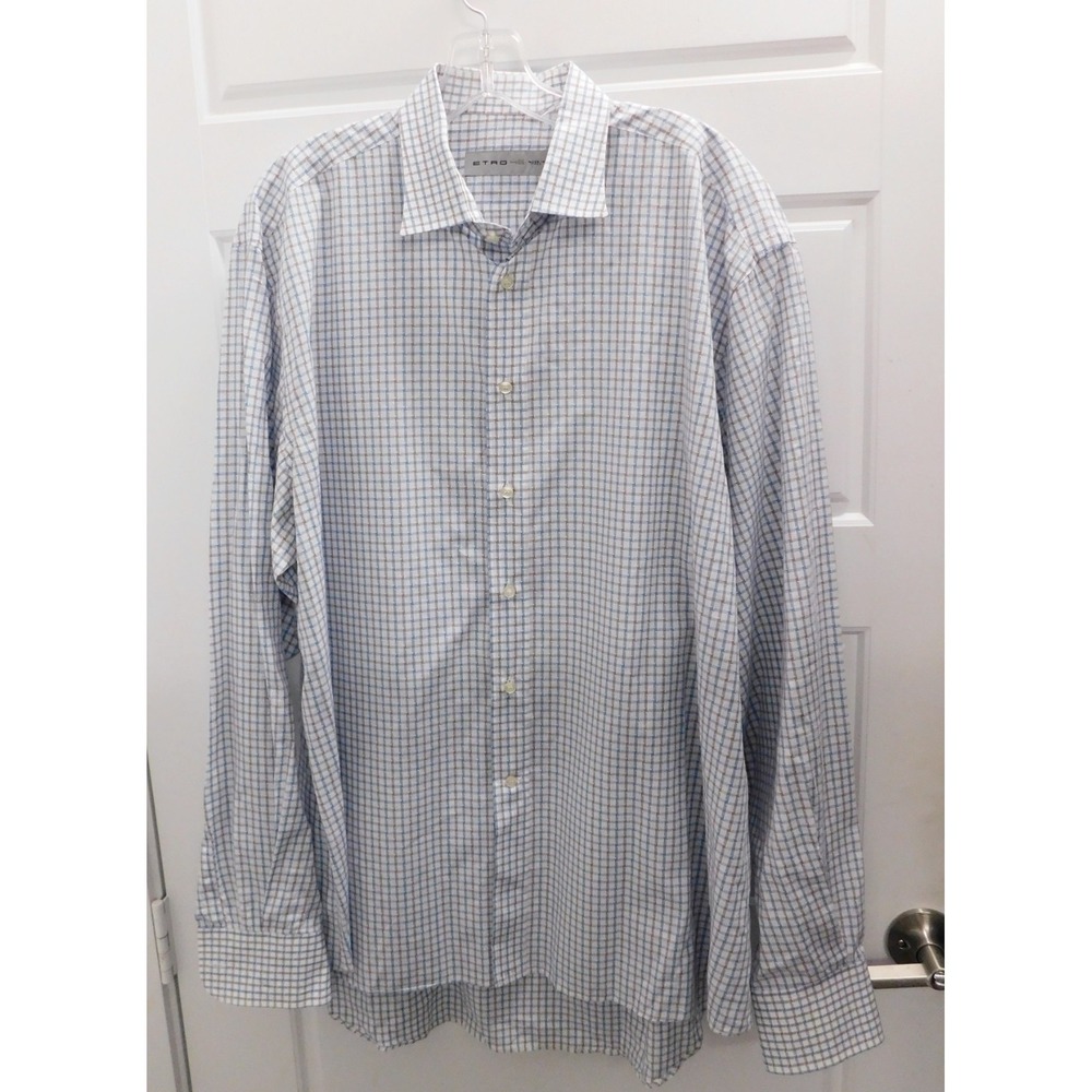 ETRO Milano Mens Blue Beige Check‎ Shirt sz 46